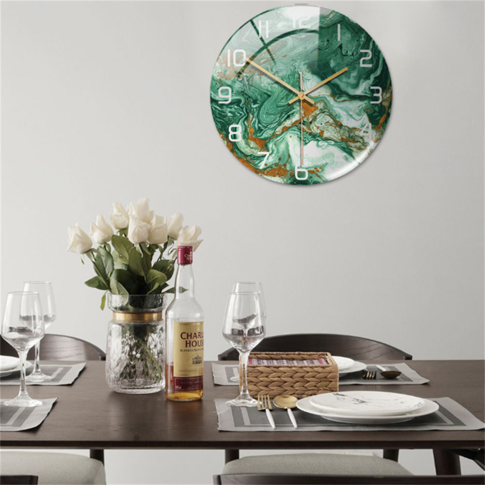 Modern marble wall clock, silent, elegant home decor for living room or office.