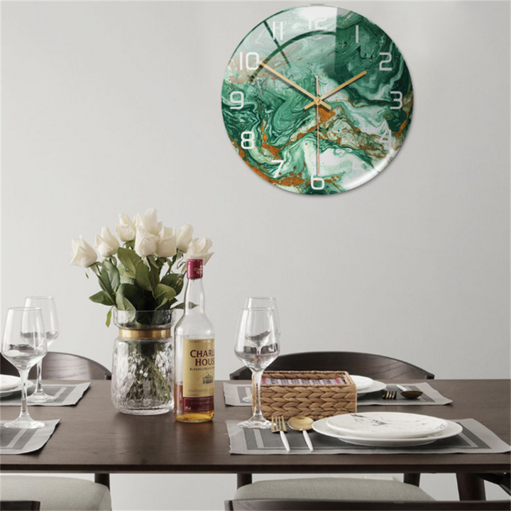 Modern marble wall clock, silent, elegant home decor for living room or office.