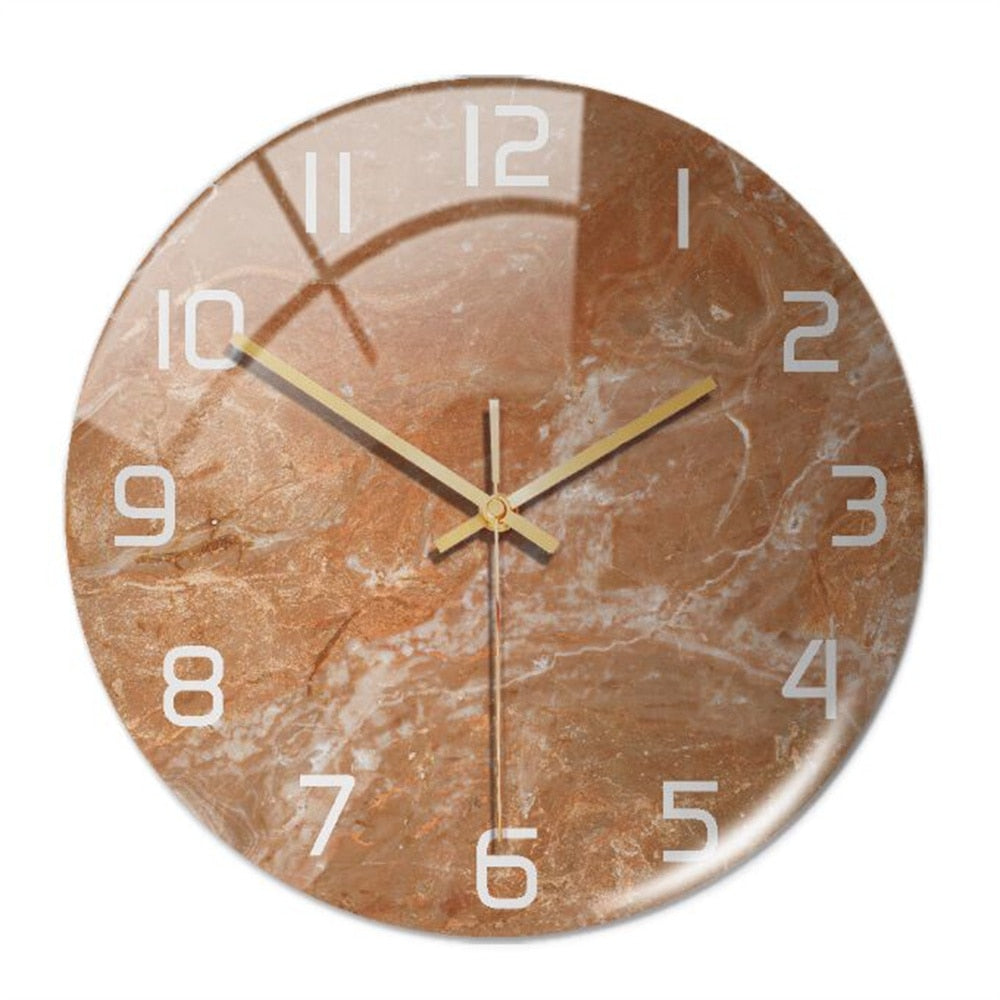 Minimalist modern marble wall clock, silent, enhances contemporary home and office decor.