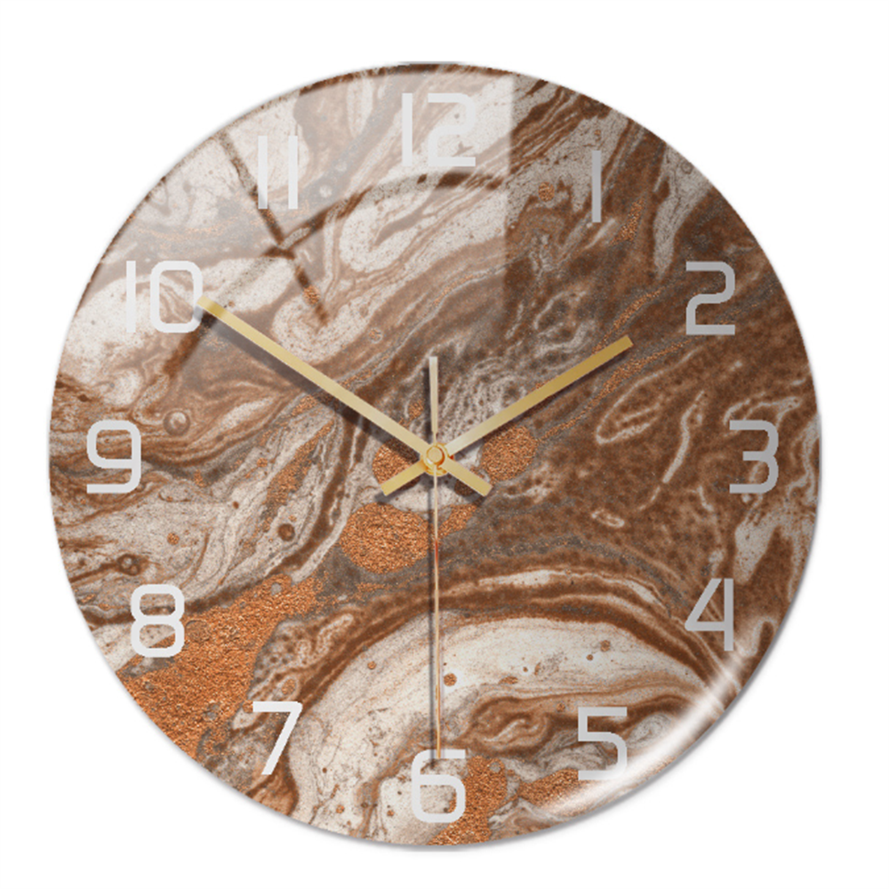 Chic modern marble wall clock, silent, provides elegant timekeeping for stylish interiors.