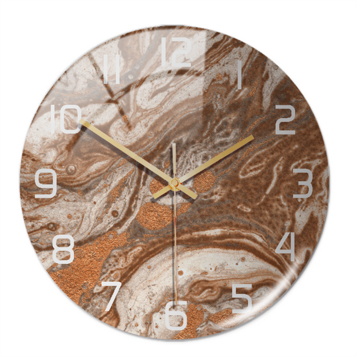 Chic modern marble wall clock, silent, provides elegant timekeeping for stylish interiors.