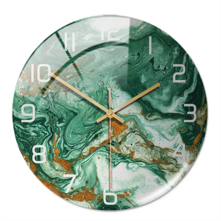 Large modern marble wall clock, silent, statement decor piece for luxurious living rooms.