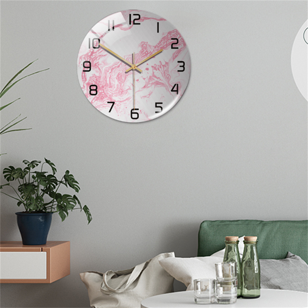 Round modern marble wall clock, silent, classic yet contemporary decor for stylish homes.