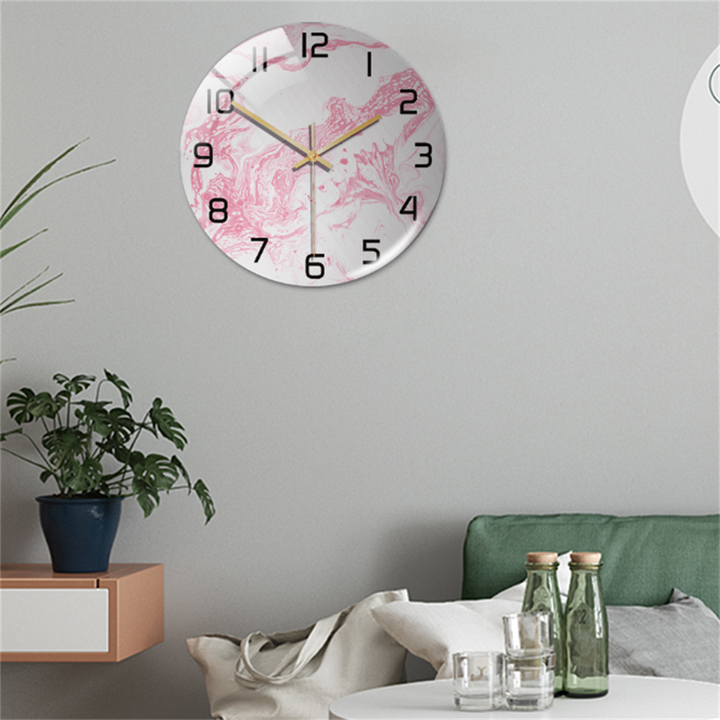 Round modern marble wall clock, silent, classic yet contemporary decor for stylish homes.