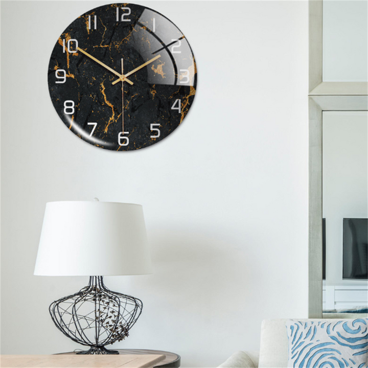 Abstract modern marble wall clock, silent, artful timepiece for unique home interior design.