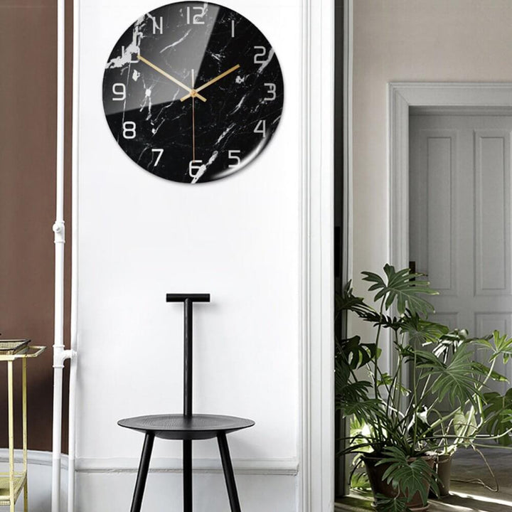 Elegant modern marble wall clock, silent, enhances the style of any living room or office.