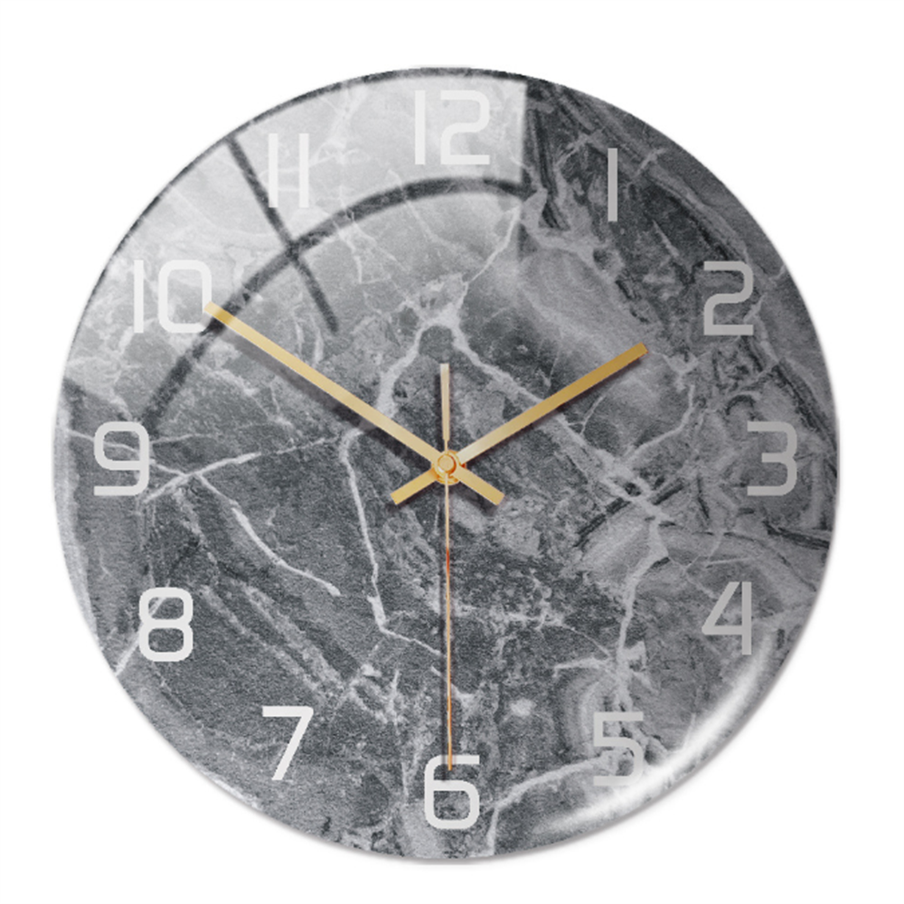 Elegant modern marble wall clock with silent sweep, ideal decorative timepiece for living room.
