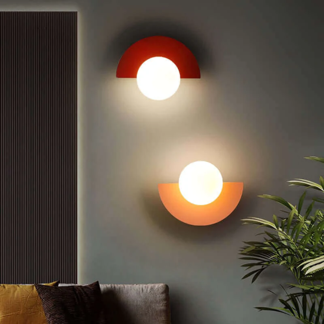 Energy-efficient LED half moon metal wall lamp. Provides modern room illumination & home accent lighting.