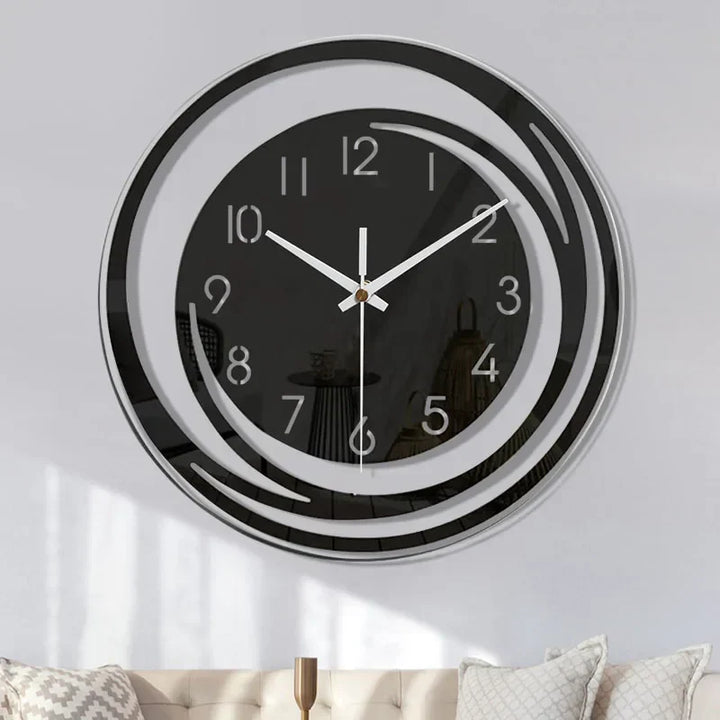 Modern minimalist black wall clock for home & office decor. Silent, contemporary, geometric design.