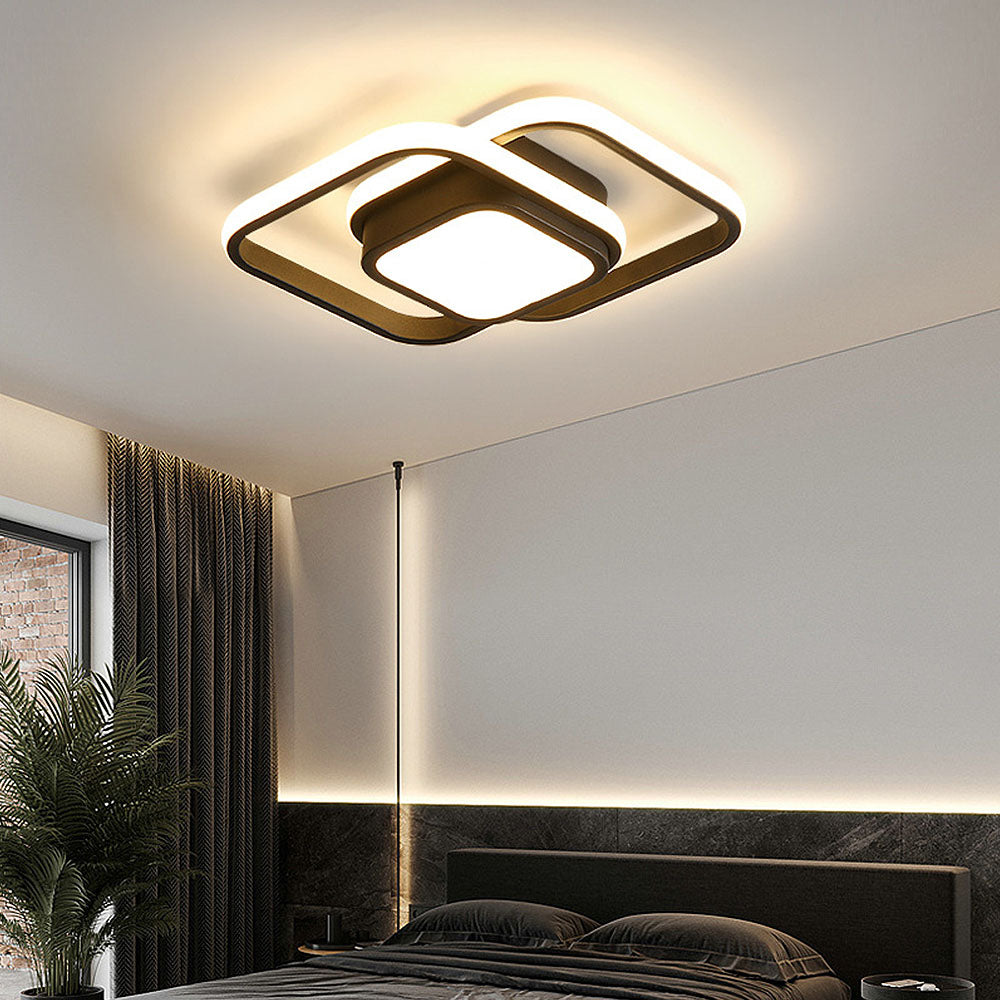 "Modern Minimalist Halo Duo Ceiling Light with a sleek, circular design providing warm, ambient LED illumination."