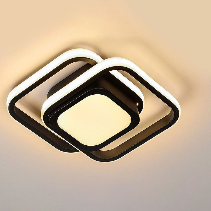 "Modern Minimalist Halo Duo Ceiling Light with a sleek, circular design providing warm, ambient LED illumination."