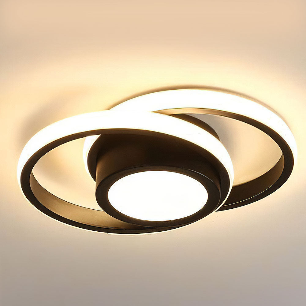 "Modern Minimalist Halo Duo Ceiling Light with a sleek, circular design providing warm, ambient LED illumination."