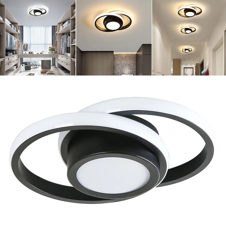 "Modern Minimalist Halo Duo Ceiling Light with a sleek, circular design providing warm, ambient LED illumination."