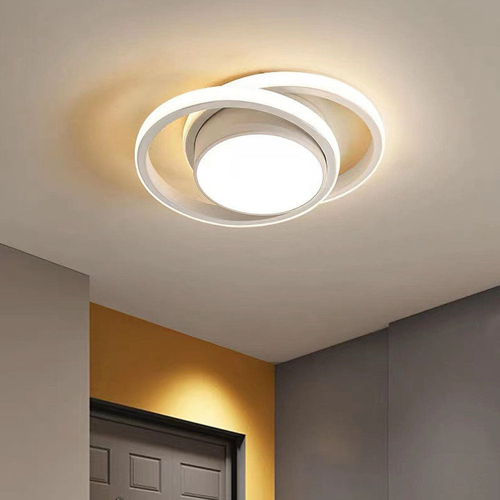 "Modern Minimalist Halo Duo Ceiling Light with a sleek, circular design providing warm, ambient LED illumination."