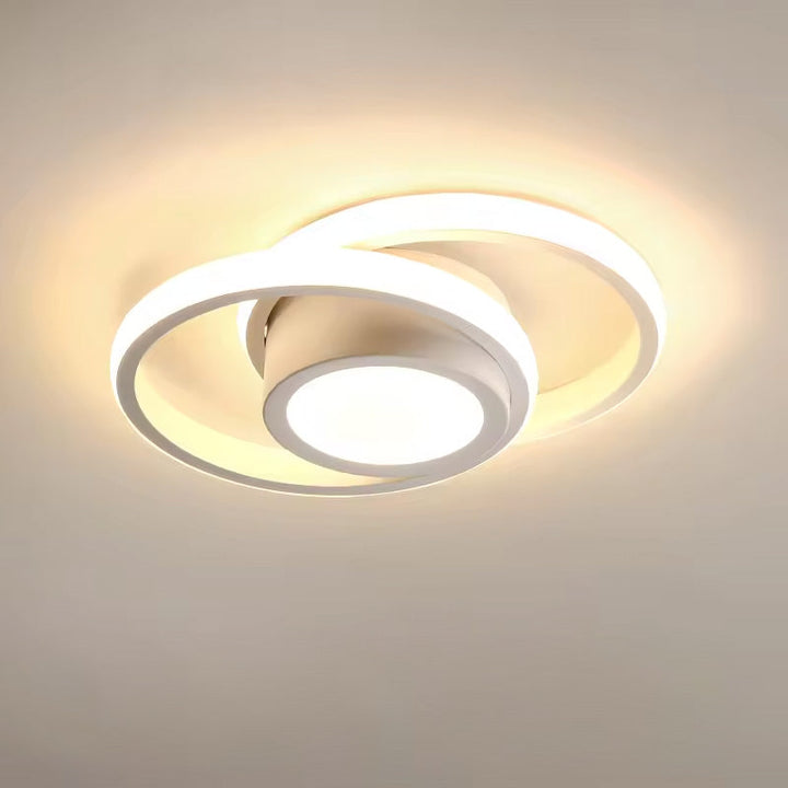 "Modern Minimalist Halo Duo Ceiling Light with a sleek, circular design providing warm, ambient LED illumination."
