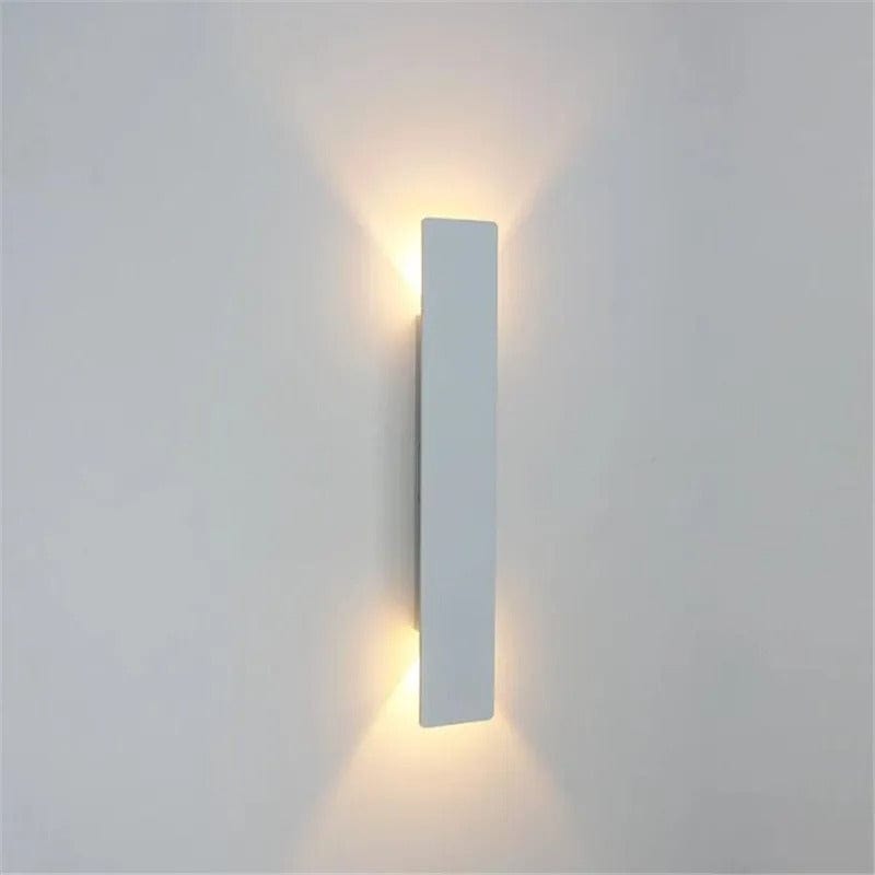 Modern outdoor LED wall light, black or white finish, IP65 waterproof, up/down lighting, enhances exterior decor.