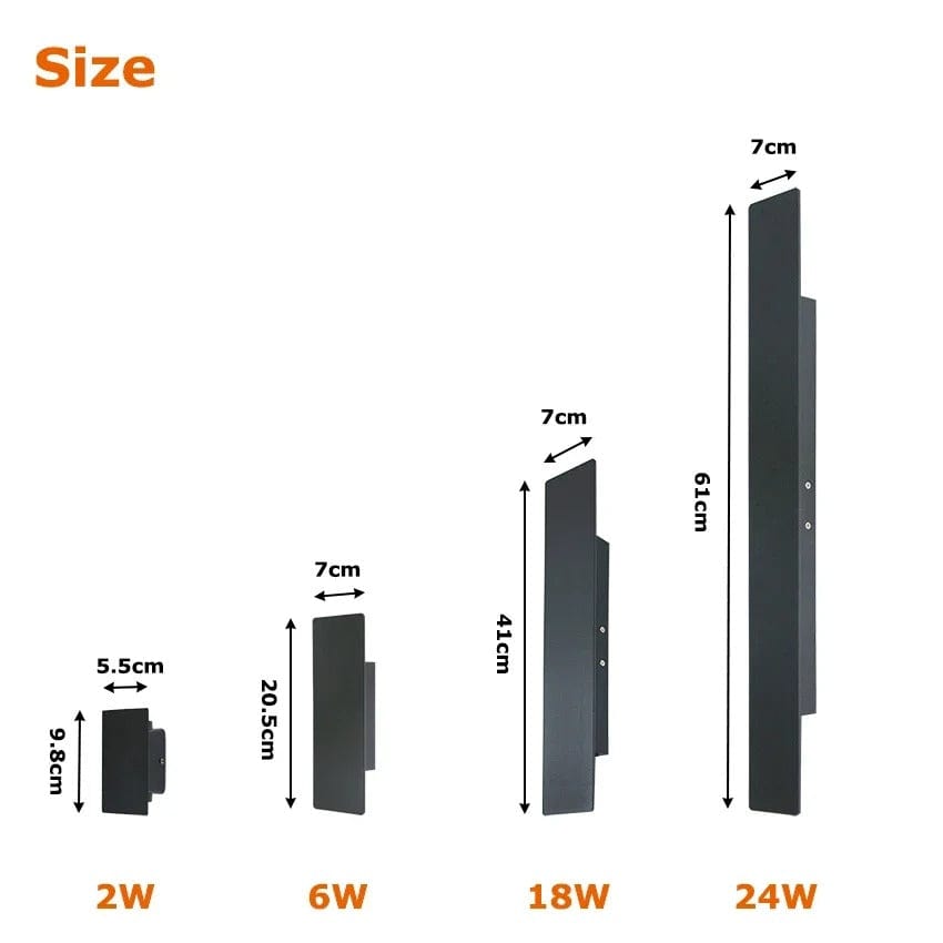 Modern outdoor LED wall light, black or white finish, IP65 waterproof, up/down lighting, enhances exterior decor.