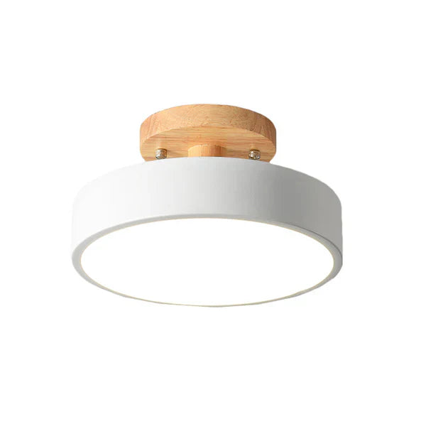 NordWood semi-flush mount LED ceiling light; a modern Scandinavian wood & metal fixture.