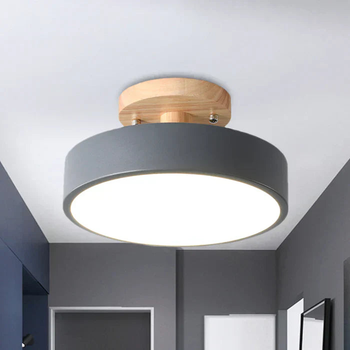 Detail of the NordWood modern Scandinavian LED ceiling lamp showing wood & metal craftsmanship.
