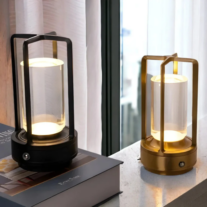 Modern Scandinavian wireless LED table lamp with dimmable touch control for ambient home lighting.