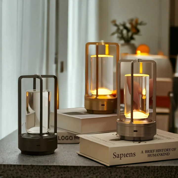Portable wireless LED table lamp, rechargeable with touch control. Perfect Scandinavian accent light.
