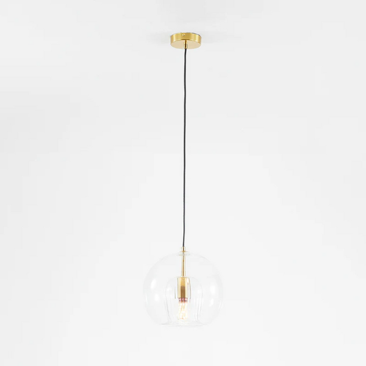 Adjustable modern spherical LED pendant light, Aurora Sphere. Great for indoor decor.