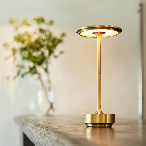 Modern wireless USB rechargeable table lamp, GlowBeam, for elegant home decor and ambient lighting.