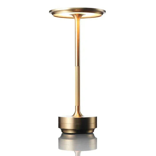 Ambient GlowBeam wireless table lamp, USB rechargeable, enhancing modern home decor with soft light.