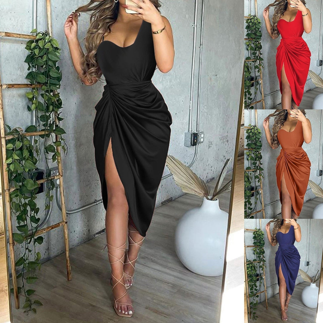Modern women's stylish black everyday dress, comfortable for versatile casual wear. Perfect summer apparel.