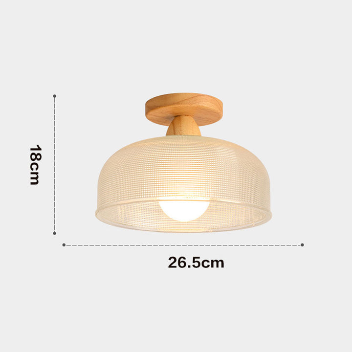 "Modern wooden and glass ceiling lamp, sleek design, natural wood tones, ideal for contemporary home decor lighting."