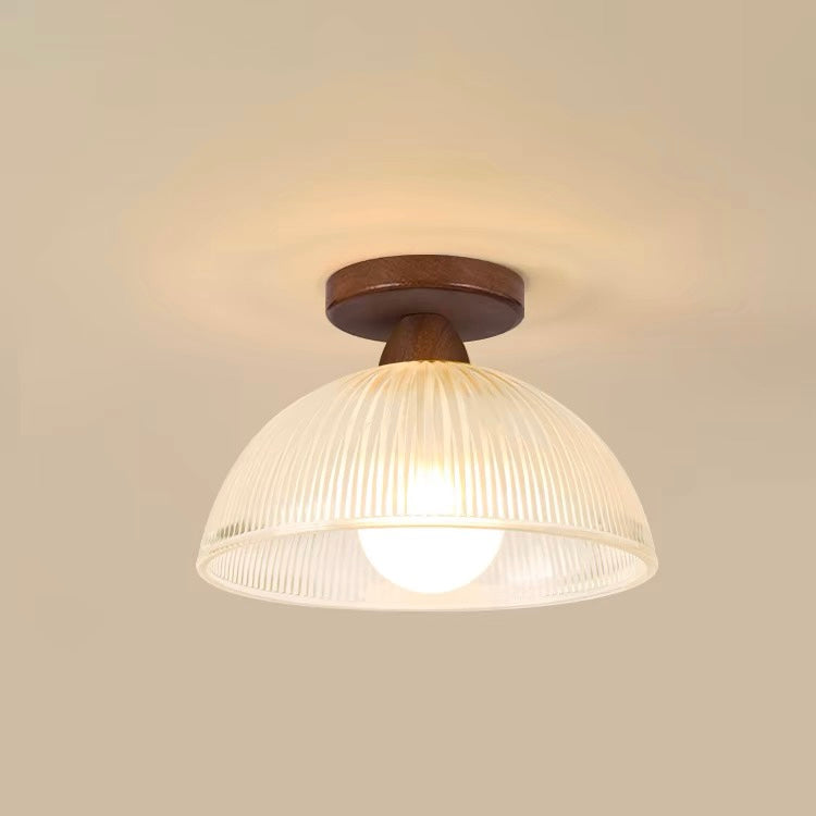 "Modern wooden and glass ceiling lamp, sleek design, natural wood tones, ideal for contemporary home decor lighting."