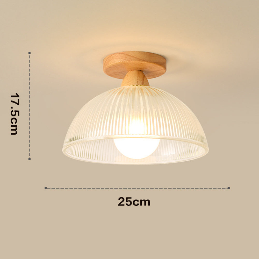 "Modern wooden and glass ceiling lamp, sleek design, natural wood tones, ideal for contemporary home decor lighting."