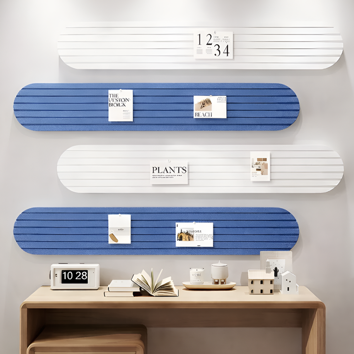 Adhesive felt wall organizer panels, ideal as a pinboard or memo board for office & home decor.
