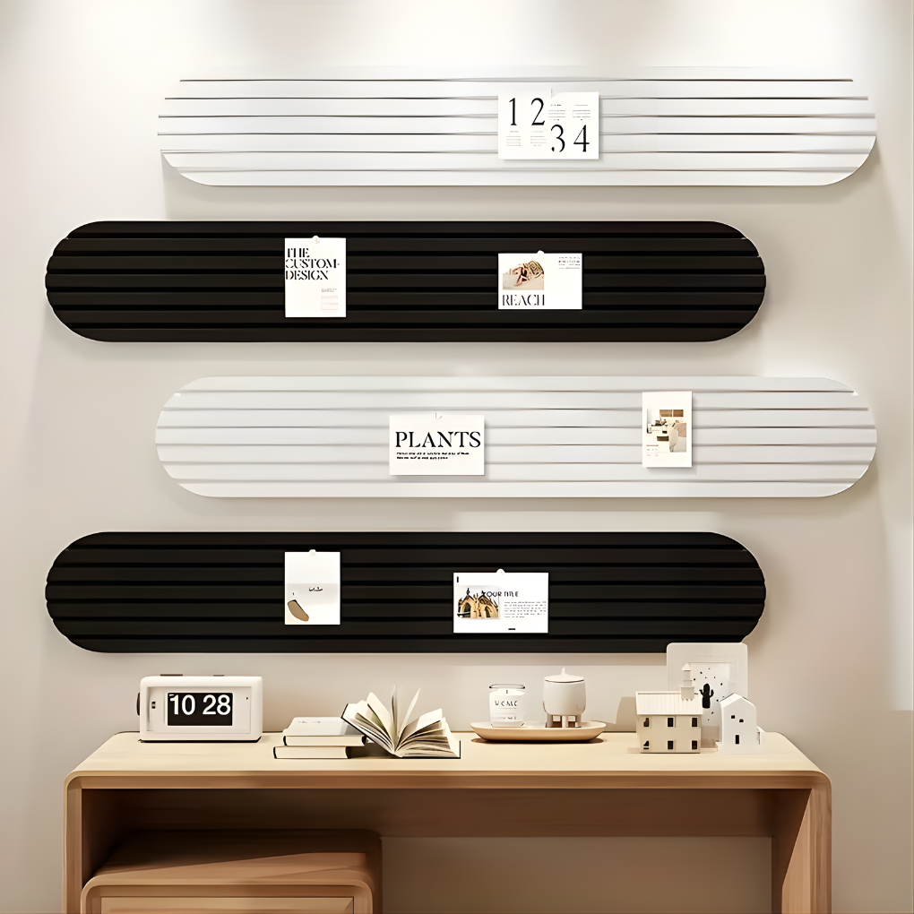 Soft felt panels for a modular wall display. Use as a pinboard, bulletin, or photo organizer.
