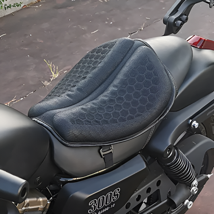 Anti-slip, breathable motorcycle gel seat cushion, perfect for enhanced long-distance comfort on road trips.