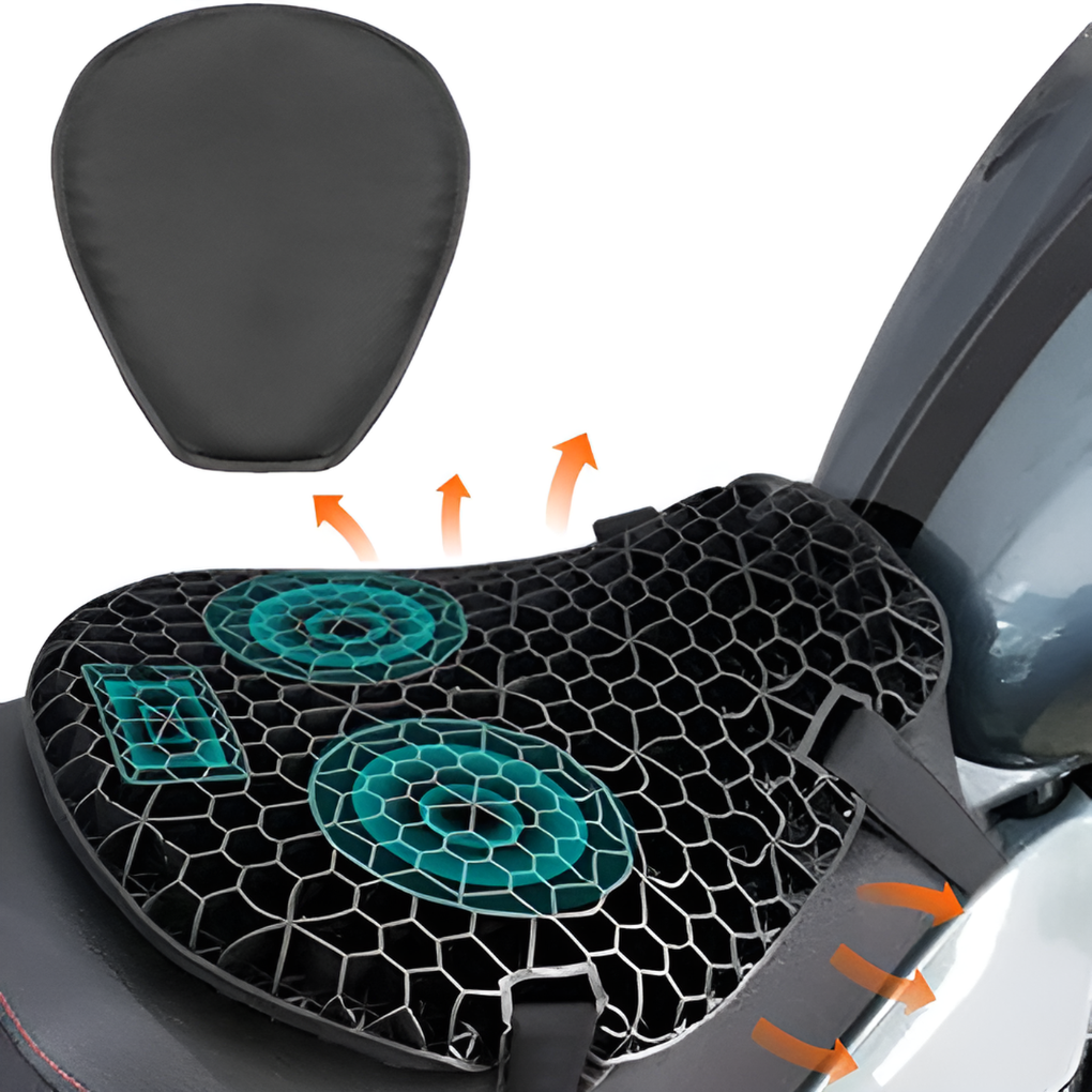 Premium motorcycle gel seat pad designed for superior comfort during long rides and extended road trips.
