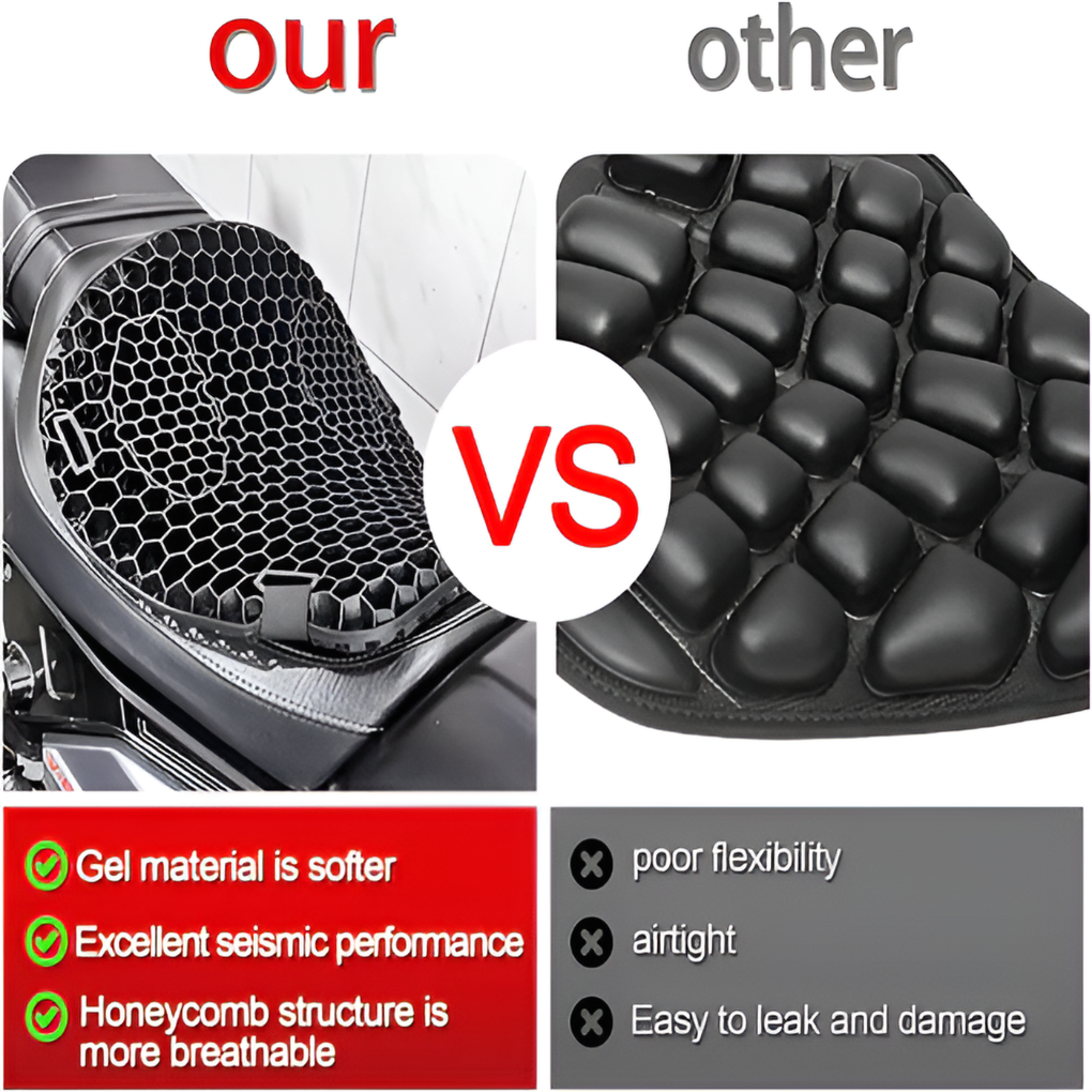 Ergonomic motorcycle gel seat pad ensures ultimate comfort and support for long-distance rides & road trips.