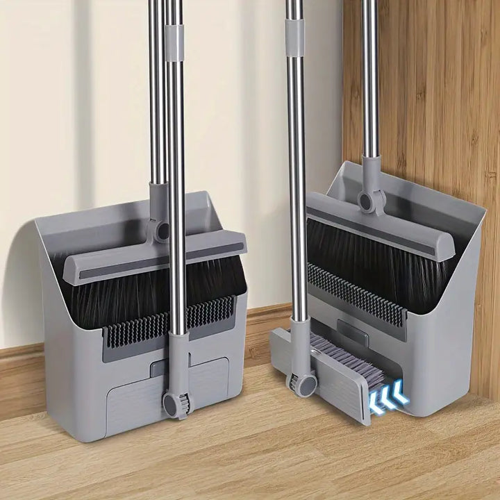 Multifunctional broom and dustpan set with 3-in-1 design, ergonomic handle, and self-cleaner, ideal for efficient home cleani