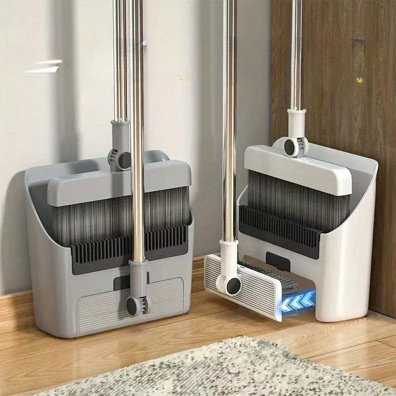 Multifunctional broom and dustpan set with 3-in-1 design, ergonomic handle, and self-cleaner, ideal for efficient home cleani