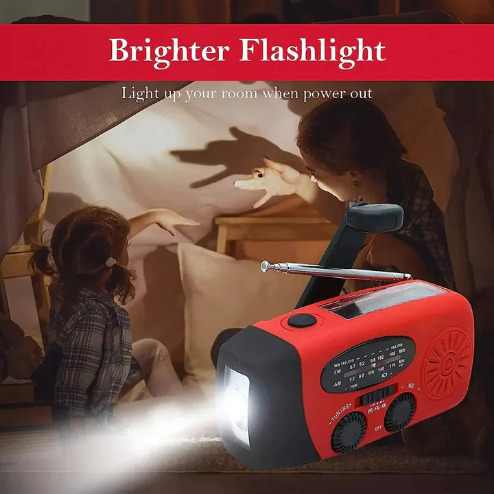 Multifunctional outdoor solar hand crank radio with LED flashlight, eco-friendly, portable, ideal for camping and emergencies