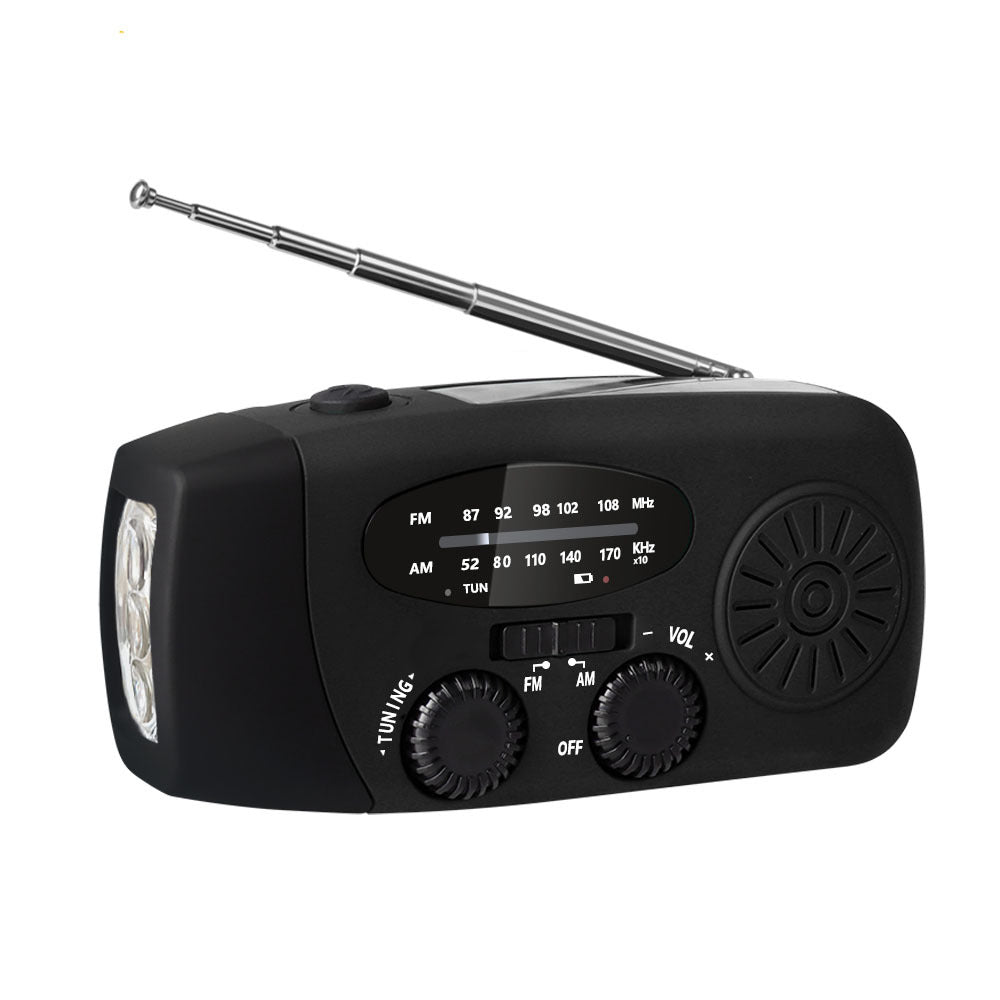 Multifunctional outdoor solar hand crank radio with LED flashlight, eco-friendly, portable, ideal for camping and emergencies