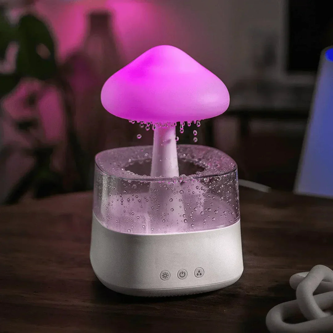 Stylish mushroom rain cloud humidifier, a unique home decor piece. Diffuses soothing mist for improved air quality & ambiance.
