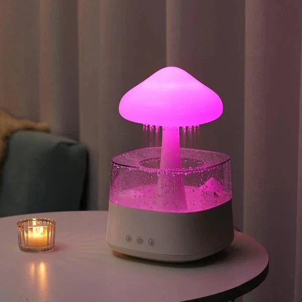Elegant mushroom rain cloud humidifier, perfect for home decor. Provides a soothing mist & soft glow for relaxation and well-being.