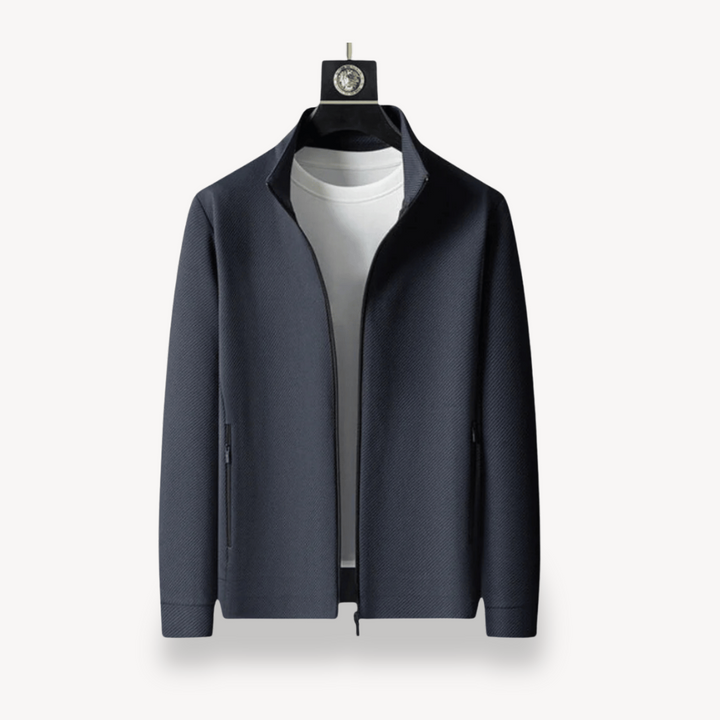 "Navy and black men's tracksuit set with zip jacket and joggers, showcasing sleek design and comfort for casual or gym wear."