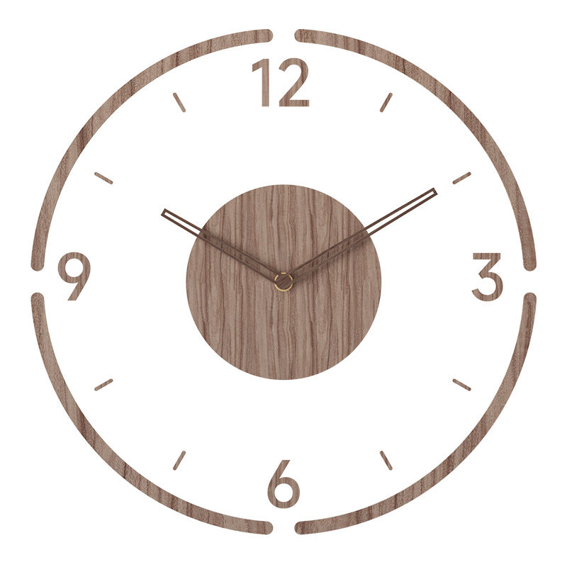 Nordic minimalist wooden wall clock with natural wood grain, ideal for kitchen and living spaces, non-ticking and elegant.