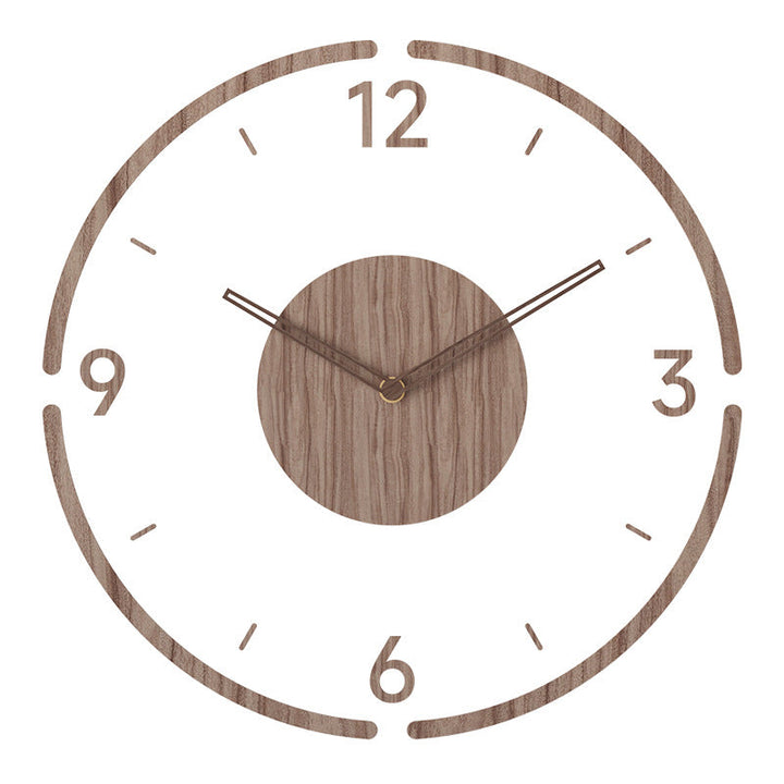 Nordic minimalist wooden wall clock with natural wood grain, ideal for kitchen and living spaces, non-ticking and elegant.