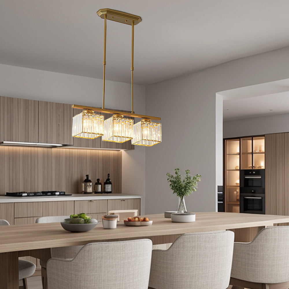 "Nordic multi-light glass pendant lamp with elegant glass shades, perfect for kitchen island or dining area centerpiece."