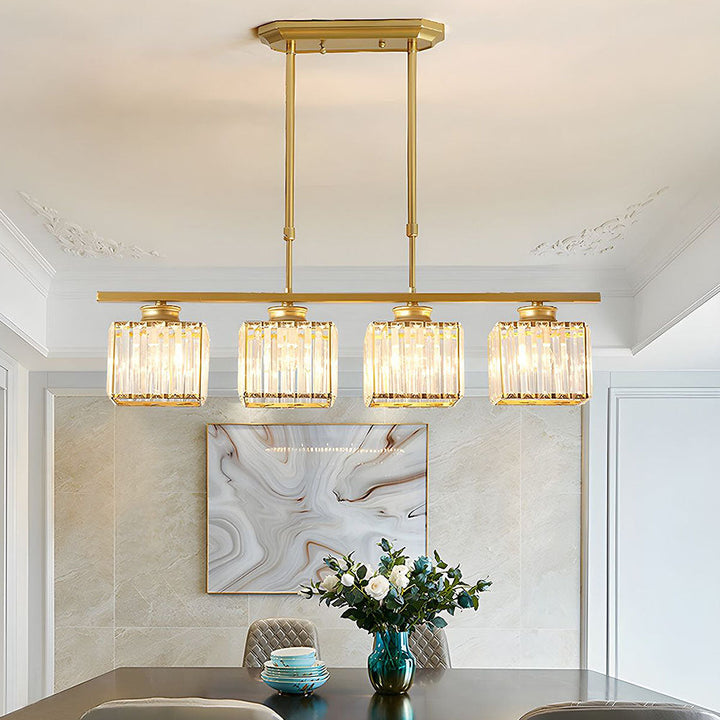 "Nordic multi-light glass pendant lamp with elegant glass shades, perfect for kitchen island or dining area centerpiece."