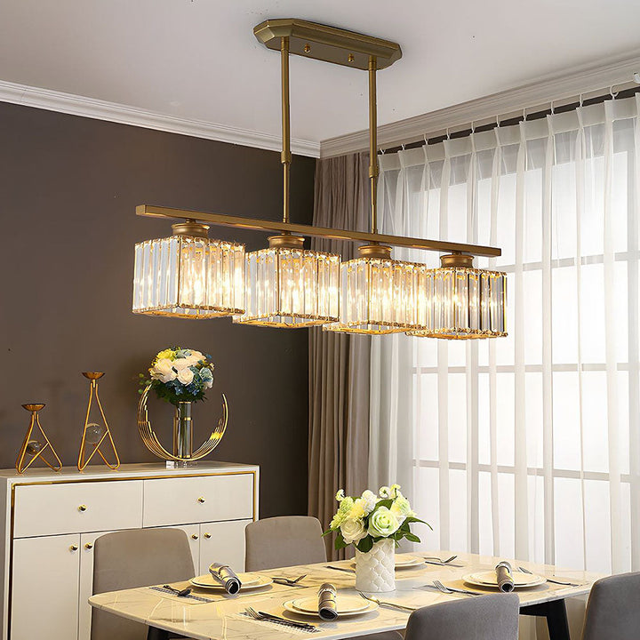 "Nordic multi-light glass pendant lamp with elegant glass shades, perfect for kitchen island or dining area centerpiece."