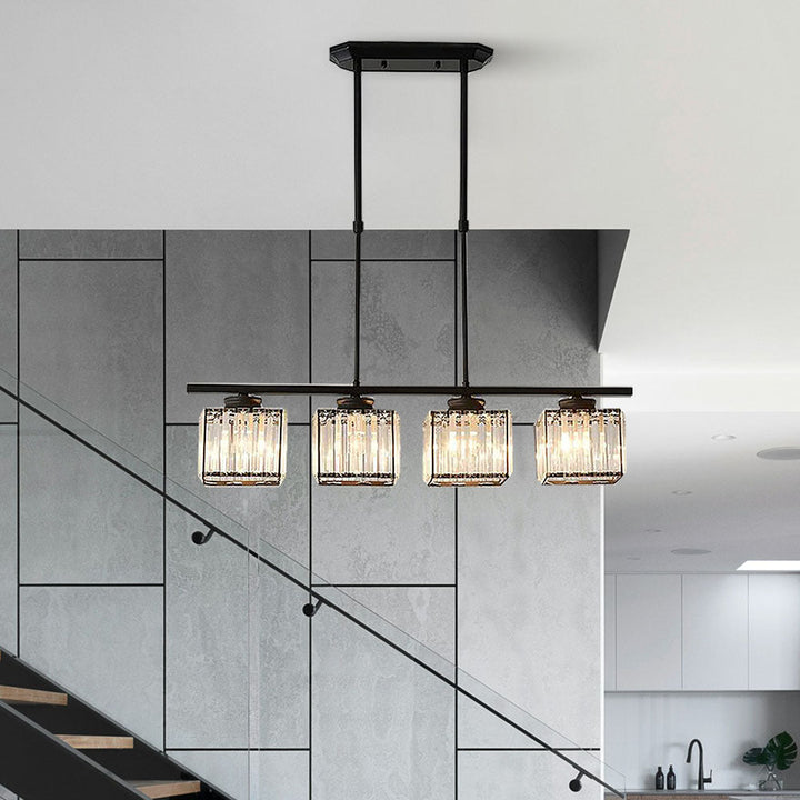 "Nordic multi-light glass pendant lamp with elegant glass shades, perfect for kitchen island or dining area centerpiece."